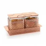 PEARLPET Fiesta Air-Tight Dry Fruit Container Tray Set With Lid & Serving Tray, Gift Set, 500 ml (RoseGold-2pcs)