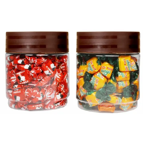 PEARLPET Modedge Plastic Jar Airtight Stackable Container for Kitchen Storage with Spoon, Set of 2 Pieces, Brown, 700 ML