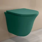 Plantex Ceramic Imported Commode Toilet/Rimless Washdown Wall Mounted Commode with Soft Closing Toilet Seat – P Trap Outlet (1164 – Matt Green)