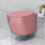 Plantex Ceramic Wall Hung Commode for Toilet/Rimless Washdown Flush Western Commode/Imported Commode with Soft Closing Toilet Seat – P Trap (Round, Matt Pink)