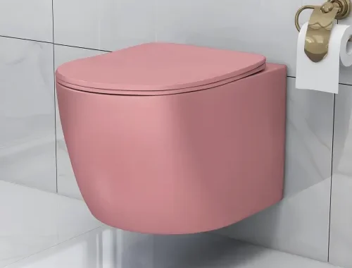 Plantex Ceramic Wall Hung Commode for Toilet/Rimless Washdown Flush Western Commode/Imported Commode with Soft Closing Toilet Seat – P Trap (Round, Matt Pink)