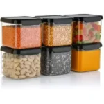Plastic Food Storage Container Set with Airtight Lids – Transparent, Stackable & Airtight Kitchen Container Set – Use For Dry Food, Grains & Spices – Space-Saving Kitchen Storage (500ml, 6Pcs)