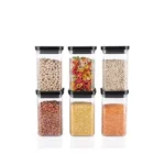 Plastic Push Kitchen Storage Containers, Multipurpose Square Shaped Kitchen Storage Jar Set, Transparent Unbreakable BPA Free Pantry Organizer with Push Cap Airtight Lid for Home(1100ML-6 PCS)