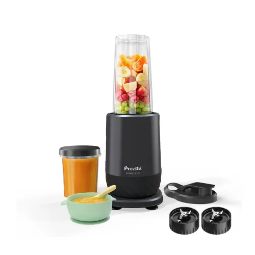 Preethi MiniBlend, Blender Mixer Grinder, 2 Jars, perfect for Smoothies, Purees, and Baby food, 2 Razor sharp Ninja blades, Grind, & Store, Blend & Carry, 2 Year Warranty, Lifelong Free Service, Black Preethi MiniBlend, Blender Mixer Grinder, 2 Jars, perfect for Smoothies, Purees, and Baby food, 2 Razor sharp Ninja blades, Grind, & Store, Blend & Carry, 2 Year Warranty, Lifelong Free Service, Black