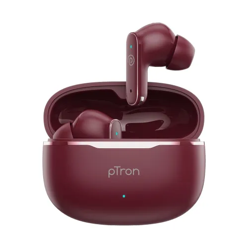 pTron Bassbuds Eon in-Ear TWS Earbuds w/ 13mm Drivers, 45Hrs Playtime, Dual HD Mic & TruTalk AI-ENC Calls, Custom EQ,Mobile App, Bluetooth v6.0 Headphones,Voice Assist., Type C Charging & IPX5(Maroon)