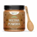 Pure & Natural Reetha (Aritha, Soap Nut) Powder for Hair Care with Wooden Spoon – 200g | 7 Oz