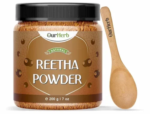 Pure & Natural Reetha (Aritha, Soap Nut) Powder for Hair Care with Wooden Spoon – 200g | 7 Oz