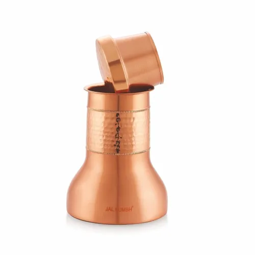 Pure Zuchi Copper Lily Water Pot with Inbuilt Glass, Hammered Shine Design, Store and Drink Purpose, Ayurvedic Health Benefits for Home, Office, Gifting, 1100 ml Pure Zuchi Copper Lily Water Pot with Inbuilt Glass, Hammered Shine Design, Store and Drink Purpose, Ayurvedic Health Benefits for Home, Office, Gifting, 1100 ml