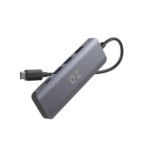 QZ [4K 60Hz, 5 in 1] QZ USB-C Hub with HDMI 4K 60Hz, USB Type-C Dock Laptop Docking Station with Power Delivery 100W, USB 3.0, USB-C 5Gbps for PC, Laptop, Phones and Office Work Stations [Aluminum]