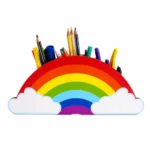 Rainbow Themed Wooden Pen Stand Kids | Multicolor Stationery Organizer Cute Desk Decoration Study Table | Storage Gift Boys Girls