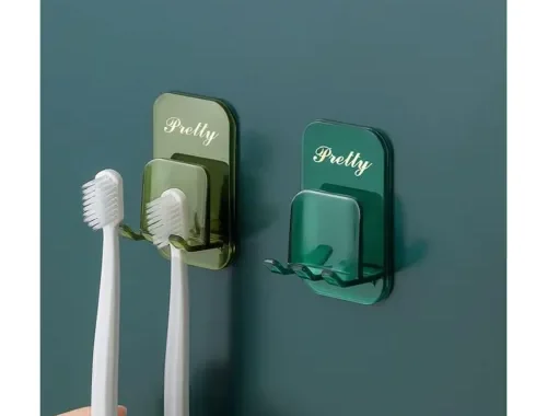 REWOP Adhesive Wall Hooks for Heavy Items Stainless Steel, PVC, ABS Nail Free Seamless Adhesive Non-Trace No Drilling Installation Hanging, Waterproof Screws Wall Hook (Toothbrush Holder Sticker, 5)
