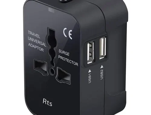 rts USB Universal Travel Adapter, International All in One Worldwide Travel Adapter and Wall Charger Travel Accessories with Multi Type Power Outlet USB 2.1A, 100-250 Voltage Travel Charger (Black)