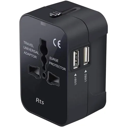 rts USB Universal Travel Adapter, International All in One Worldwide Travel Adapter and Wall Charger Travel Accessories with Multi Type Power Outlet USB 2.1A, 100-250 Voltage Travel Charger (Black)