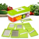 Rylan 9 in 1 Multipurpose Chopper, Fruits & Vegetable Cutters, Grater Peeler Chipser, Unbreakable Food Grade Body, Easy Push to Clean Button Slicer Dicer, Chopper for Kitchen (Green, Plastic)