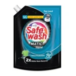 Safewash Top Load Matic Premium Liquid Detergent 1.8 L Refill Pouch with Colour-Protect Technology | 2x Stain Removal | For All Types of Fabrics