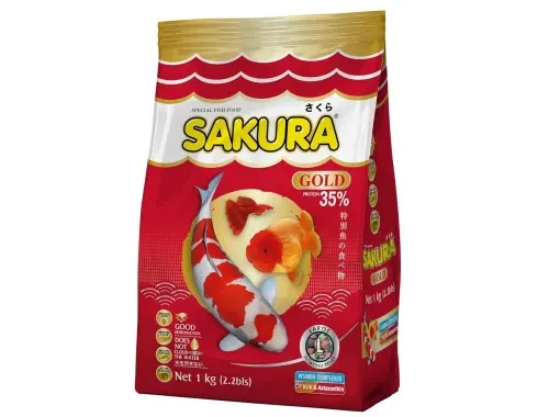 Sakura Goldfish Food | 1 kg, Large 7mm Pellets | Colour & Immunity Enhancing | Astaxanthin, Krill & Vitamin Complex Formula