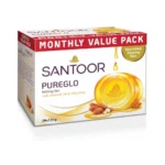 Santoor PureGlo Glycerine Soap with Almond Oil and Glycerine, 125g for Nourished Glowing Skin Pack of 3