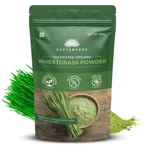 SAPTAMVEDA 100% Organic Wheat Grass Powder 250 Gm Non-GMO, Vegan, Superfood | Antioxidant, Energy, Detox, Immunity Booster, Skin Health| Resealable Bag SAPTAMVEDA 100% Organic Wheat Grass Powder 250 Gm Non-GMO, Vegan, Superfood | Antioxidant, Energy, Detox, Immunity Booster, Skin Health| Resealable Bag