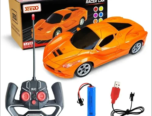 SEEDO Rechargeable Remote Control Racer Car High Speed Racing Sports Car with LED Headlights, 1: 24 Scale Fast Metallic RC Vehicle Toy for Kids 8+ Years (Pack of 1, Orange)