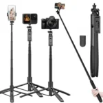 Tukzer Long Multifunctional Selfie Stick with Tripod Stand & Bluetooth Wireless remote Aluminum 61\’ For Iphone, Samsung & all Mobile Phones, Vlogging, Live Stream,1/4\’ Screw for DSLR Camera,Ring Light