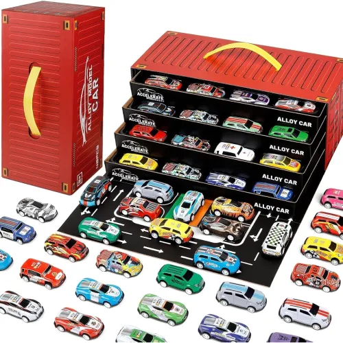 SHOPOGENIX Toy Cars for Kids, 48 Pull Back Race Cars Toys, Container Storage Box, Die Cast Metal Tay Set, Racing Pattern, Race Party, Small for Boys Girls Toddlers 3-8 Years Old (Red) SHOPOGENIX Toy Cars for Kids, 48 Pull Back Race Cars Toys, Container Storage Box, Die Cast Metal Tay Set, Racing Pattern, Race Party, Small for Boys Girls Toddlers 3-8 Years Old (Red)