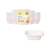 Shrayati Sugarcane Bagasse Bowls, 4 inch, 100 Pcs, Biodegradable Bagasse Disposable Sqauare Bowls for Convenient and Sustainable Eating