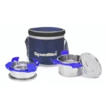 SignoraWare 500ml+350ml All Steel Executive Small Lunch Box with Bag, Food Grade BPA Free, Leak Proof and Air Tight Stainless Steel Containers, Compact and Sleek Tiffin Box (Set of 2 Violet)