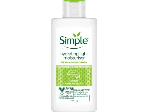 Simple Hydrating Light Moisturiser, 125ml | 12HR Hydration | With Niacinamide, Pro-Vitamin B5, Strengthens Skin Barrier| Lightweight, Non-Greasy Moisturizer | For Soft, Smooth Skin