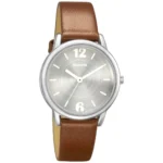 Sonata Excl Fkt Plain 3 Hands Silver Round Dial Tan A1Leather Strap Women’s Watch – NS8172SL02