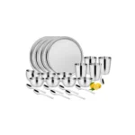 Steelcraft Premium Stainless Steel Clay Dinner Set-24 Pcs, High Grade Quality-with Silver Touch Finish, Kitchen Set for Home, Made in India, Steel Colour