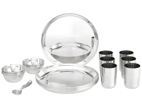Steelcraft Premium Stainless Steel Royal Dinner Set 30 Pcs, High Grade Quality-with Silver Touch Finish, Kitchen Set for Home, Made in India, Steel Colour