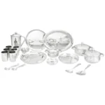 Steelcraft Premium Stainless Steel Royal Dinner Set 51 Pcs, High Grade Quality-with Silver Touch Finish, Kitchen Set for Home, Made in India, Steel Colour