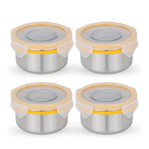 STEELLOCK Stainless Steel Airtight Container with Lid | Leakproof, BPA-Free | Multipurpose Food Storage Containers/Tiffin/Dabba for Office, School & Kitchen | SL-1201-set of 4, 280ml each, Yellow