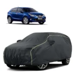 Sulfar 100% Water Resistant Car Body Cover Compatible with Mirror for Toyota Glanza(Baleno) (Triple Stitched, Full Bottom Elastic, Dark Grey Tafetta with Yellow Piping)