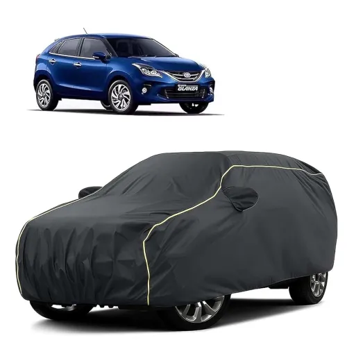 Sulfar 100% Water Resistant Car Body Cover Compatible with Mirror for Toyota Glanza(Baleno) (Triple Stitched, Full Bottom Elastic, Dark Grey Tafetta with Yellow Piping) Sulfar 100% Water Resistant Car Body Cover Compatible with Mirror for Toyota Glanza(Baleno) (Triple Stitched, Full Bottom Elastic, Dark Grey Tafetta with Yellow Piping)