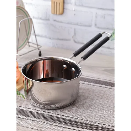 SWHF Stainless Steel Induction and Gas Compatible Heavy Base Sauce Pan for Cooking Tea Milk in Kitchen -1200ml, (16 cm Dia, 9.5 cm Height) | SWHF Stainless Steel Induction and Gas Compatible Heavy Base Sauce Pan for Cooking Tea Milk in Kitchen -1200ml, (16 cm Dia, 9.5 cm Height) |