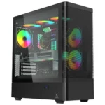 TAG Gamerz Aurora-M Mid-Tower Gaming Cabinet ATX/M-ATX/ITX | 6 Pre-Installed ARGB Infinity Mirror Fans | Mesh Front, 4mm Tempered Glass | 360mm Liquid Cooler Support | USB Type-C 3.2 Gen 2 | Black