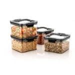 TEKCOOL Silicone, Glass Air Tight Containers For Kitchen Storage Set, Bpa Container For Kitchen Storage Set, Kitchen Organizer And Kitchen Accessories Items & Storage(700 Ml Set Of 6), Black