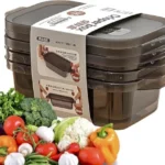 THE SR BRAND Plastic Food Storage Containers | Multipurpose Stackable Kitchen Storage Boxes | Airtight Refrigerator Organizer for Fruit, Vegetables, Cereal, and Snacks (Black-Set of 3)