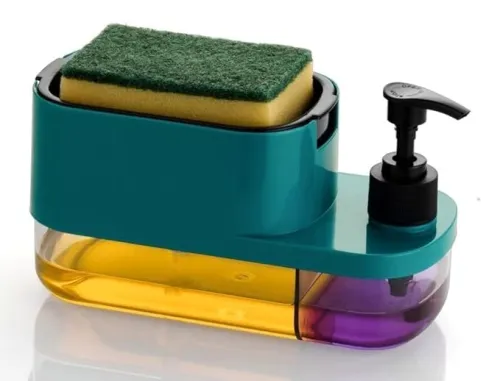 THE SR Brand Plastic 3 in 1 Soap Pump Dispenser Dish Soap Liquid Dispenser Sponge Holder Dish Soap Pump Dispenser for Kitchen Sink Countertop Kitchen Bathroom (Multi-Color)