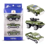 Toy Cloud Free Wheel Die-Cast Metal Military Vehicle Set of 3, 1:64 Scale Model Vehicles Toys (Armored Truck, Pick-Up Truck, and Sports Car)