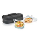 Treo By Milton All Weather Borosilicate Glass Round Set of 2,400 ml Each,Tiffin,Horizontal Carry Jacket,Microwave & Oven Safe,Leak Proof,Air Vent Lid,Scratch Resistant,Ideal for Office,School,Black