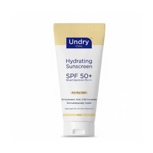 Undry Sunscreen SPF 50+ for Dry Skin, Mineral Actives, Ceramide & HA, 50g Undry Sunscreen SPF 50+ for Dry Skin, Mineral Actives, Ceramide & HA, 50g