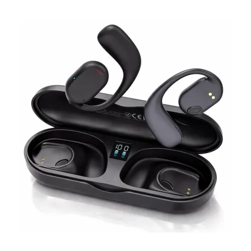 Vehop JS270 OWS Open Ear Wireless Earbuds with Display | ENC Mic for Crystal-Clear Calls | 30hr Playtime with Type-C Fast Charging | BT5.3 Gaming Bluetooth Earphones | Touch Control Sports Headphone