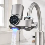 Water Filter Tap with LED Display, Water Filter Drinking Water for Kitchen, Removes Chlorine, Heavy Metals and Bad Taste, Limescale Filter Tap with Blue Light (Includes Filter x 1)