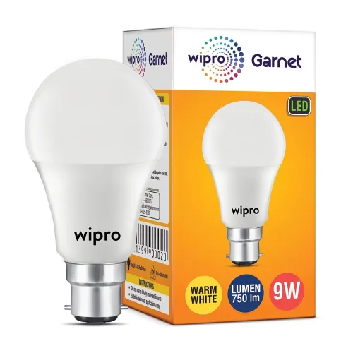 wipro Garnet 9W LED Bulb for Home & Office |Warm White (2700K) | B22 Base|220 degree Light coverage |4Kv Surge Protection |400V High Voltage Protection |Energy Efficient | Pack of 1 wipro Garnet 9W LED Bulb for Home & Office |Warm White (2700K) | B22 Base|220 degree Light coverage |4Kv Surge Protection |400V High Voltage Protection |Energy Efficient | Pack of 1