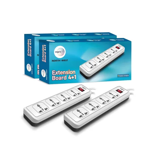 wipro 4+1 Extension Board | 4 Universal Socket with Single Switch | 2 Meter Long Cord | Child Safety | Auto Cutoff | Fire Resistant | Multiplug Socket for Home, Office | White, Pack of 2 wipro 4+1 Extension Board | 4 Universal Socket with Single Switch | 2 Meter Long Cord | Child Safety | Auto Cutoff | Fire Resistant | Multiplug Socket for Home, Office | White, Pack of 2