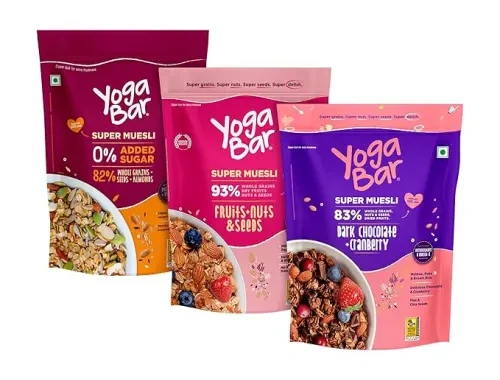 Yogabar Wholegrain Breakfast Muesli | Fruits Nuts and Seeds | Dark Chocolate Cranberry | No Sugar Super Muesli | 400gm Each