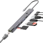 Zebronics 8-in-1 Type-C Multiport Hub, 100W PD Support, 5Gbps Data Transfer, HDMI 1.4 (4K@30Hz) with On/Off Button, USB, SD, mSD, RJ45, Metal Body, LED Display (CT81 Plus)