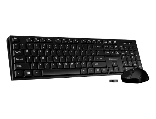 Zebronics Wireless Keyboard & Mouse Combo, 104 UV-Printed Keys, ₹ Key, 12 Multimedia Keys, Retractable Stand, 4 Button Mouse, 1600 DPI, High Precision, USB Nano Receiver (Companion 304, Black)